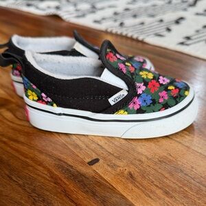 Vans Kids Slip-On Floral Sneakers - Black with Multicolor Flowers